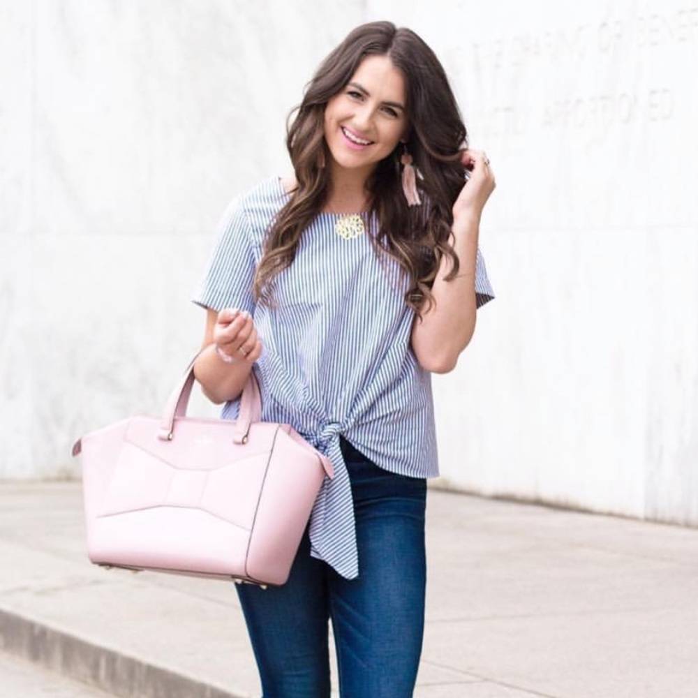 Bobeau Tie Front Navy Stripe Top Petite large